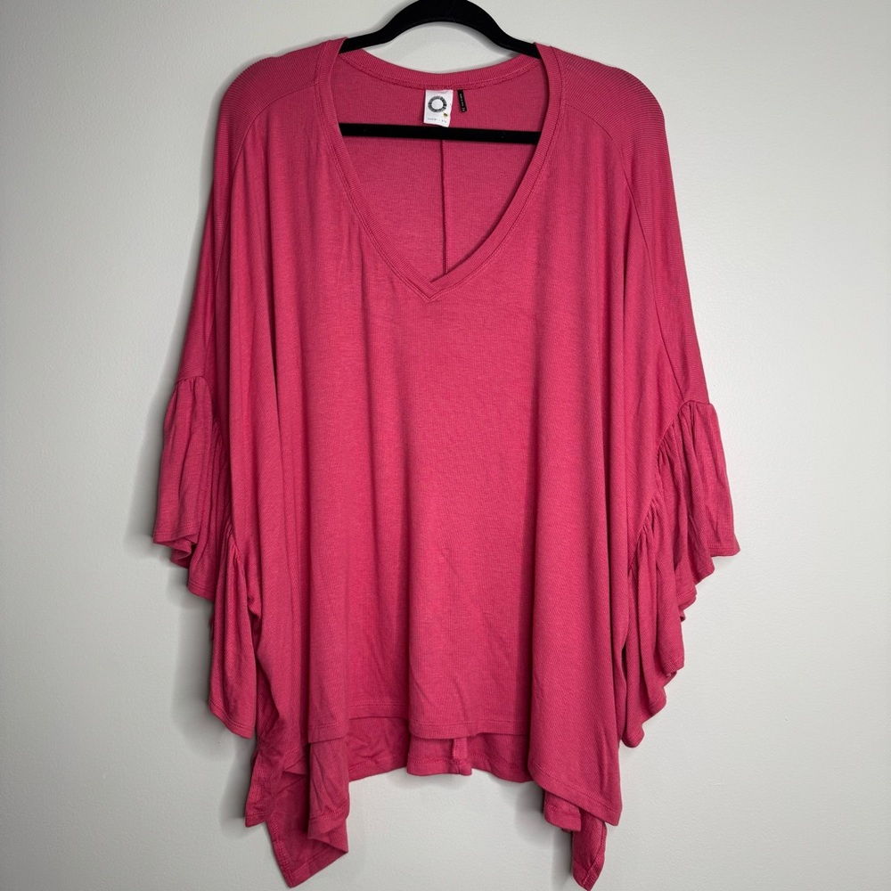 Akemi + Kin Anthro Pink Ribbed Flowy Boho Tunic Blouse‎ Top Size Medium Large